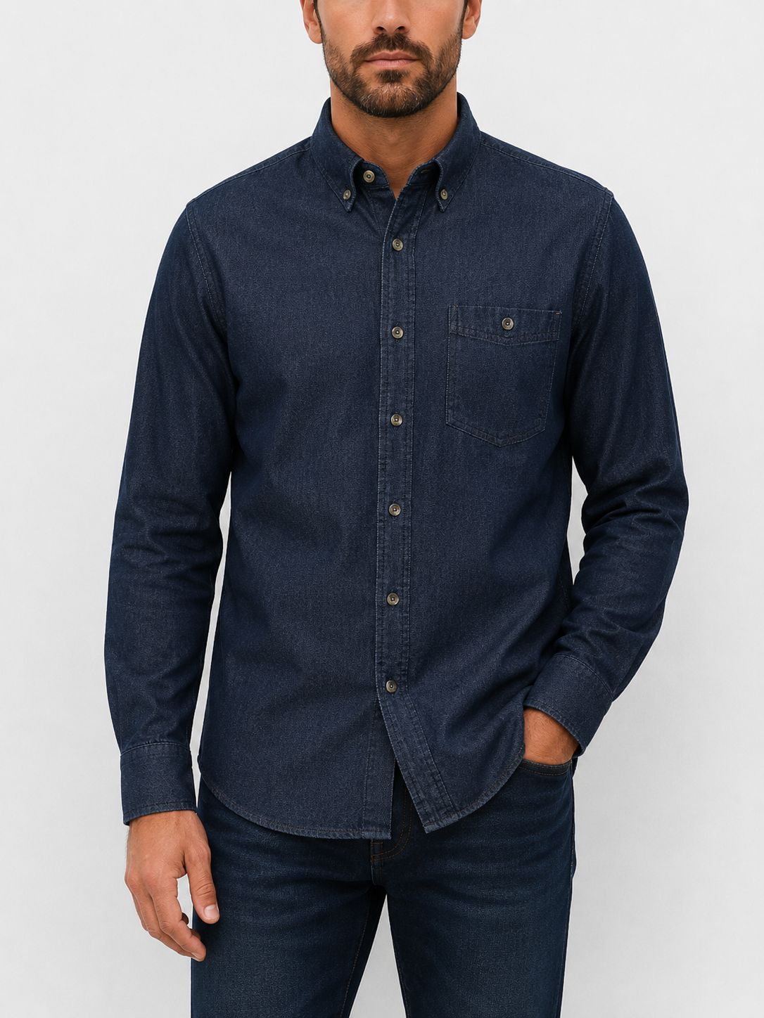 Camisa Mezclilla para Caballero- Oscuro
