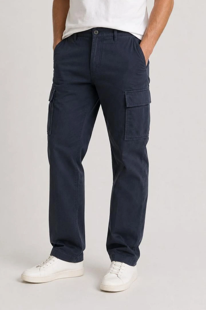 Pantalón Gabardina Bolsa Cargo - Azul Marino